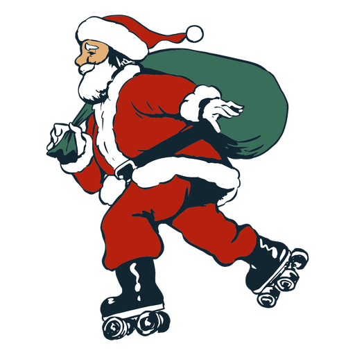 Santa Claus joyfully delivering gifts on roller skates  PNG Design