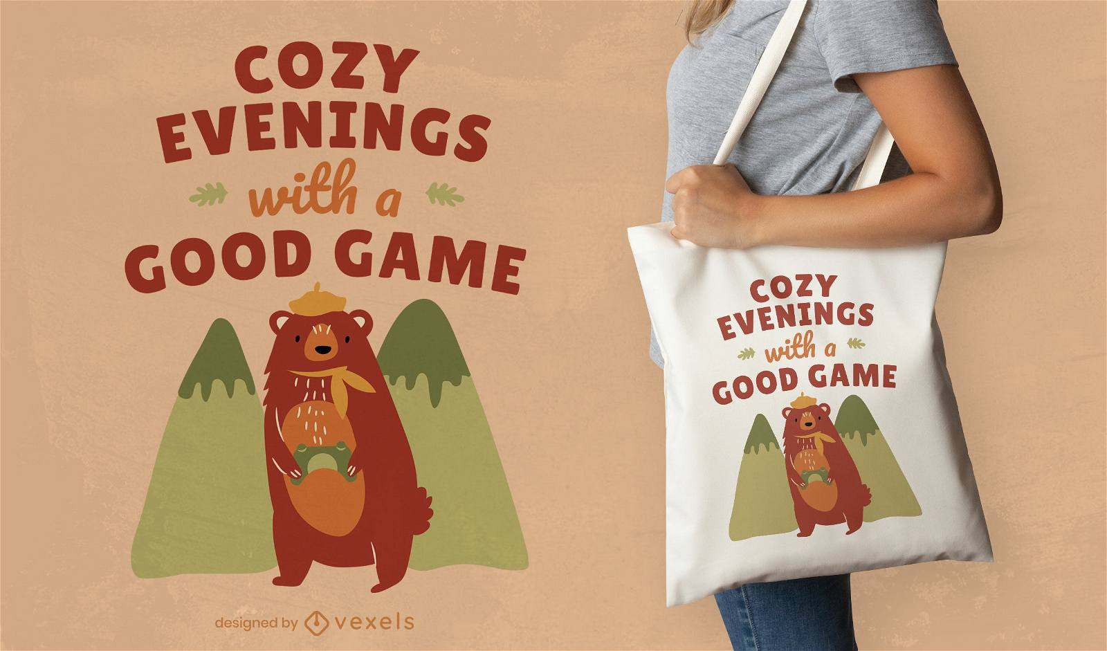 Cozy bear gaming tote bag design