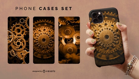 Golden steampunk gears technology phone case psd