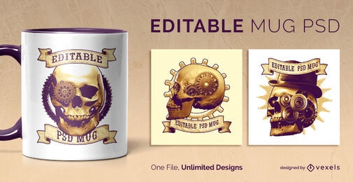 Steampunk skull mug design template scalable