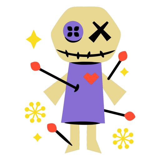 Voodoo doll with a button eye and red pins PNG Design