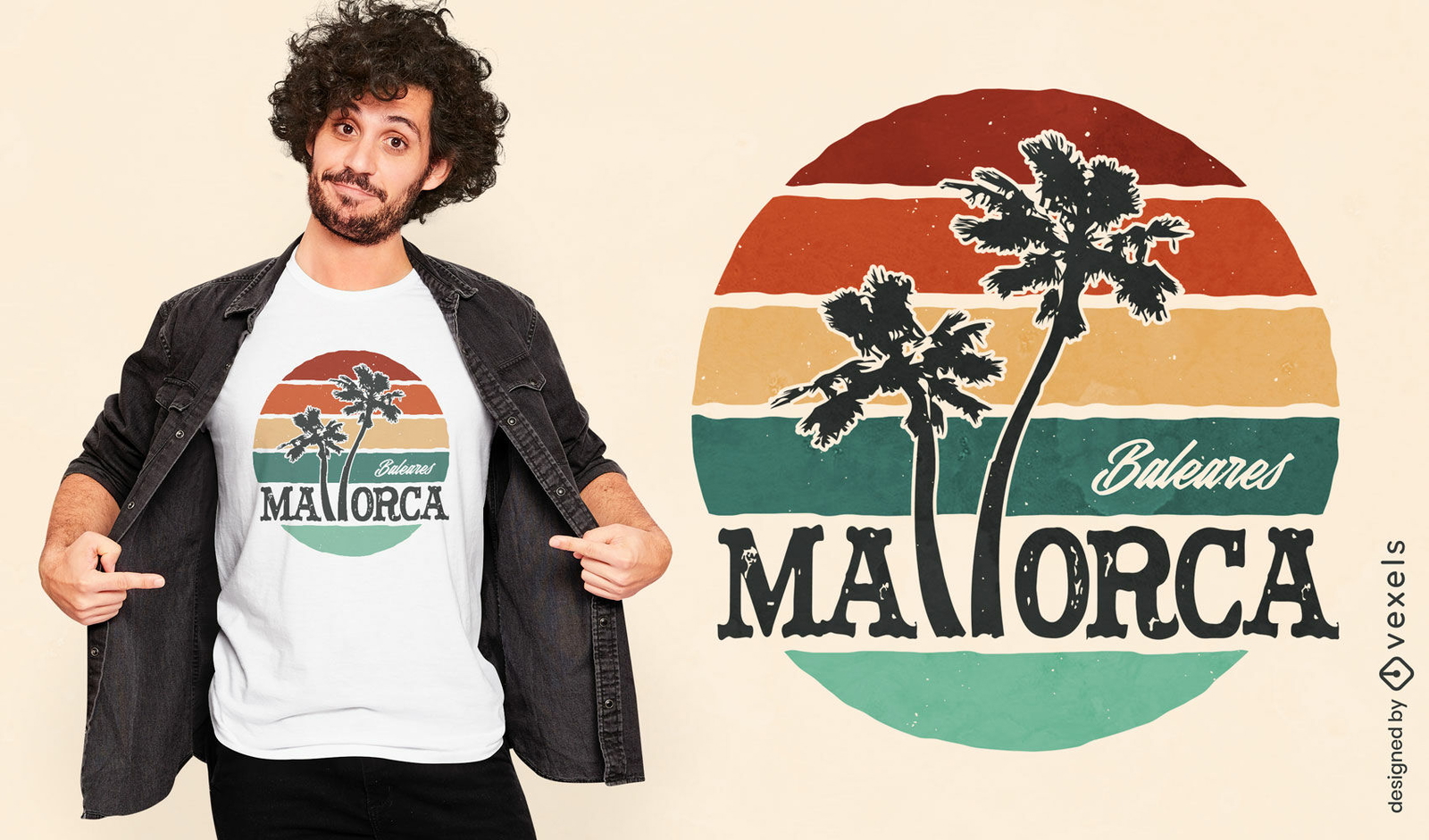 Design de camiseta retrô do pôr do sol de Maiorca