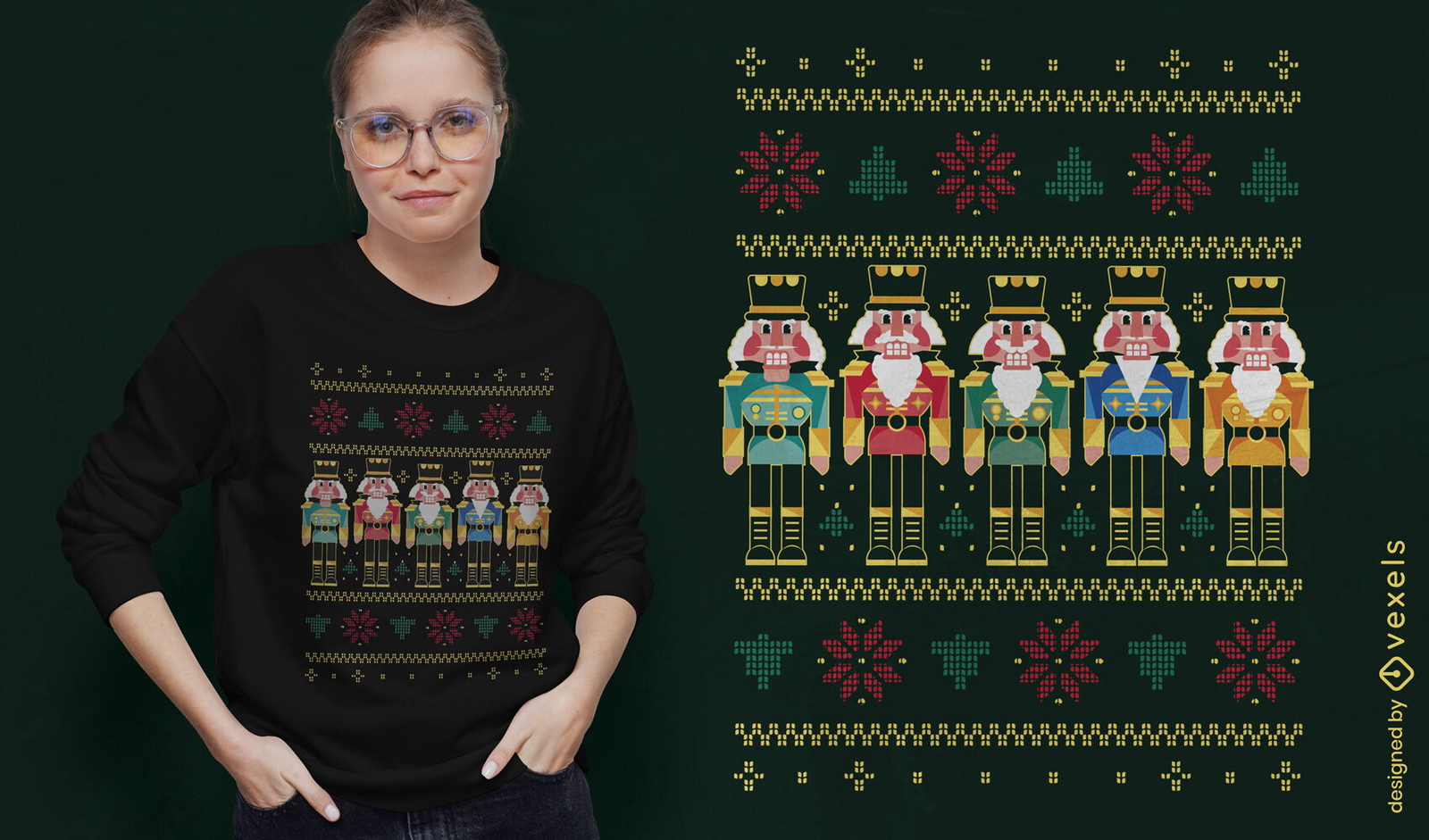 Design de camiseta de suéter feio de Natal quebra-nozes