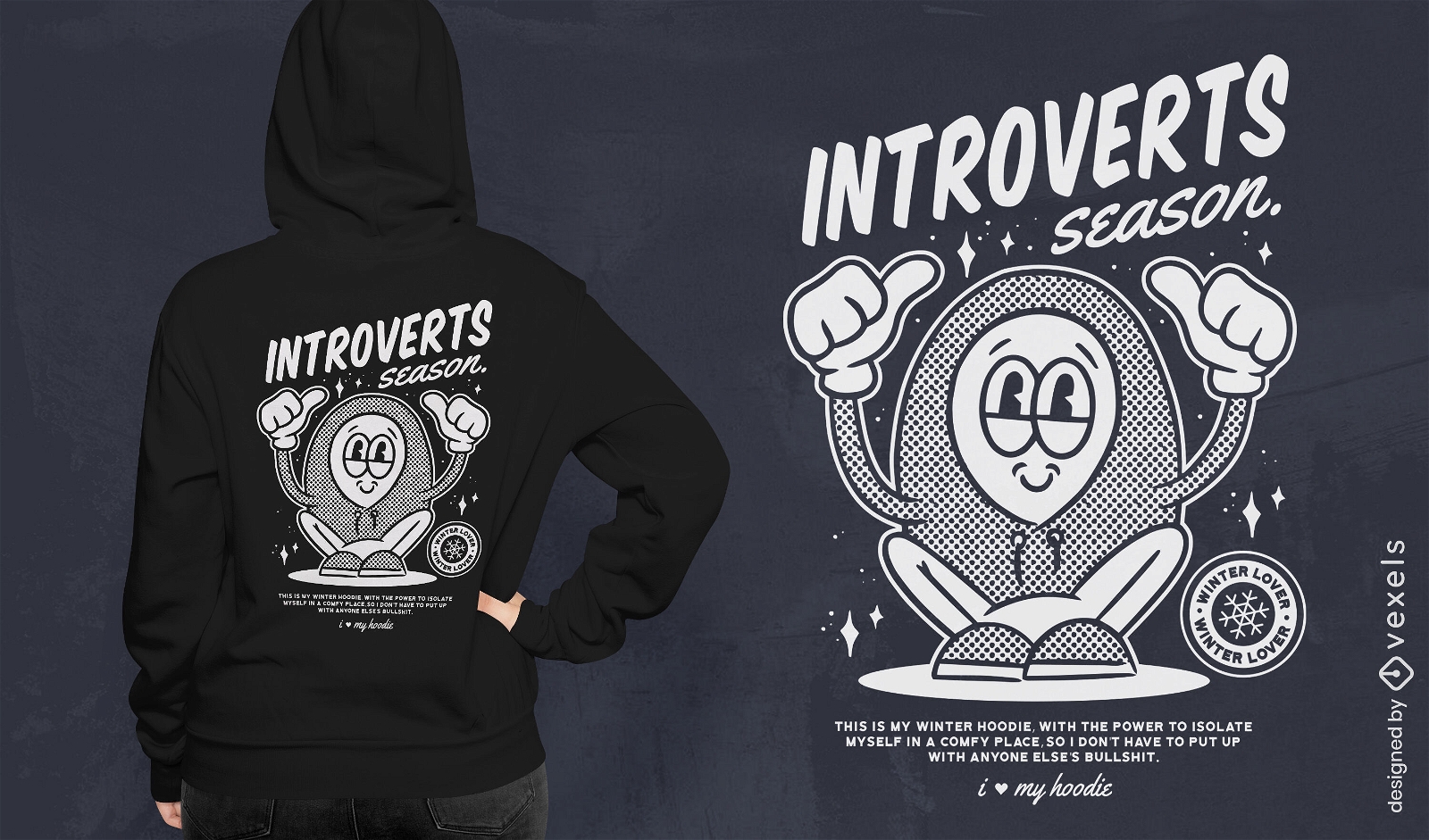 Introvert retro cartoon t-shirt design