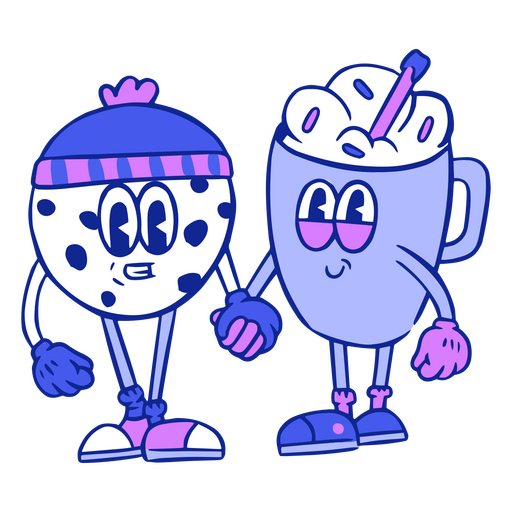 Cute winter characters holding hands PNG Design