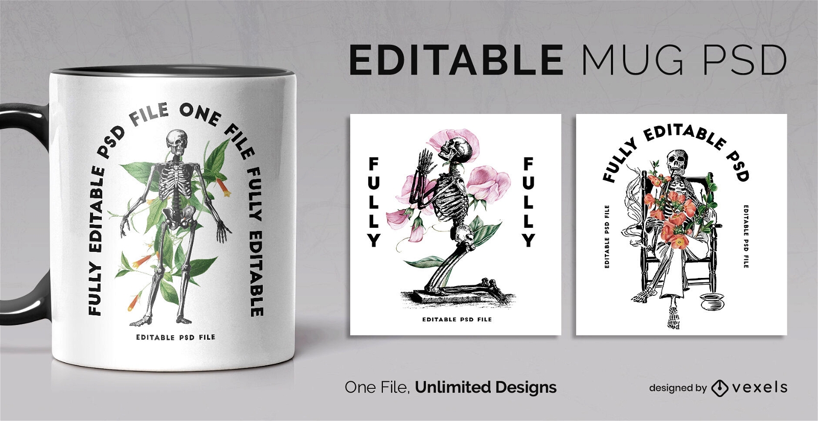 Skeletons mug design template scalable
