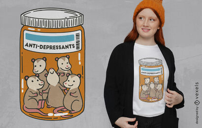 Design de camiseta antidepressivos gambá