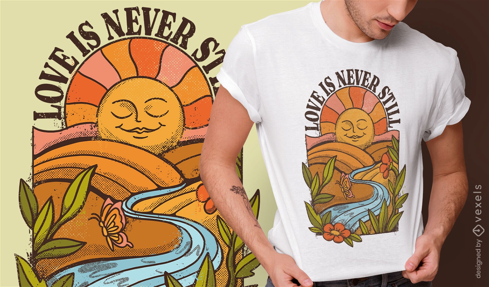 El amor nunca es un dise?o de camiseta de naturaleza vintage.