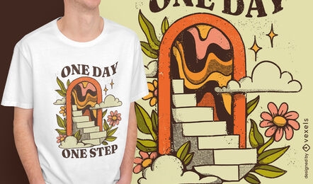 Eines Tages, ein Schritt, motivierendes Vintage-T-Shirt-Design