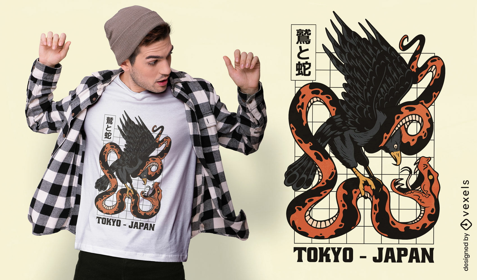 Águila luchando contra un diseño de camiseta de serpiente.