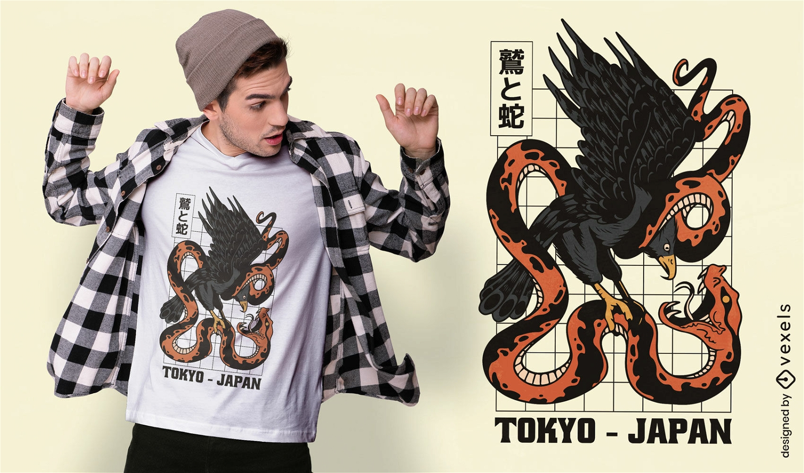 Eagle lutando contra um design de camiseta de cobra