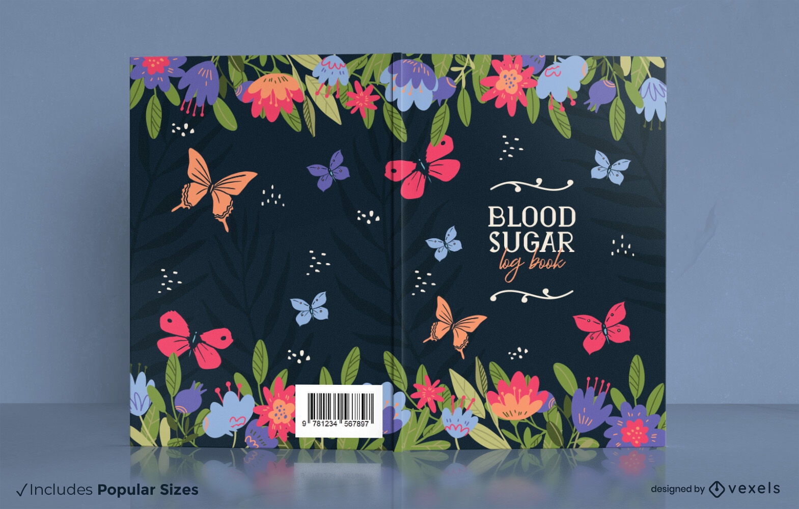 Design de capa de livro de borboletas de registro de açúcar no sangue