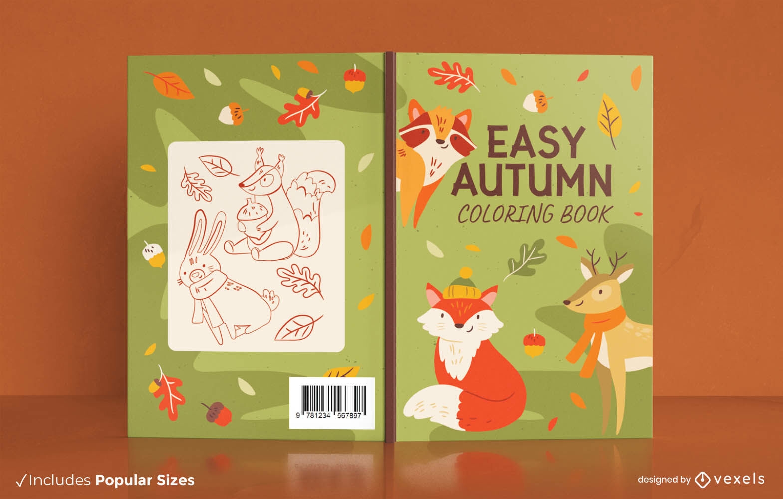 Coloring autumn animals book cover design