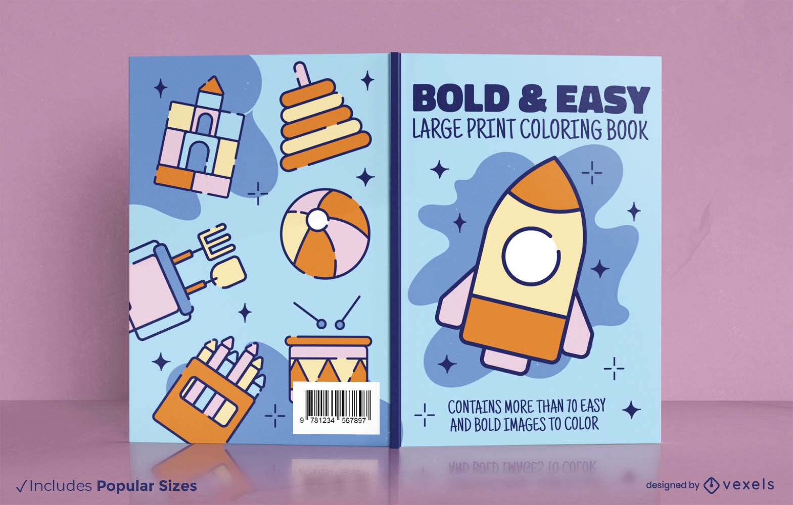 Diseño de portada de libro para colorear de letra grande de juguetes