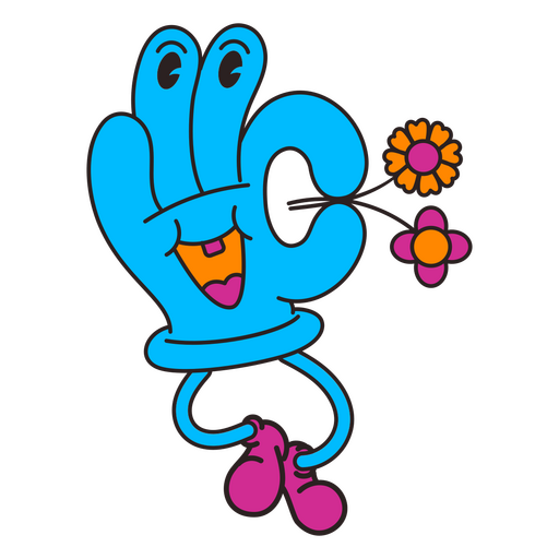 Mano de dibujos animados retro psicodélico Diseño PNG