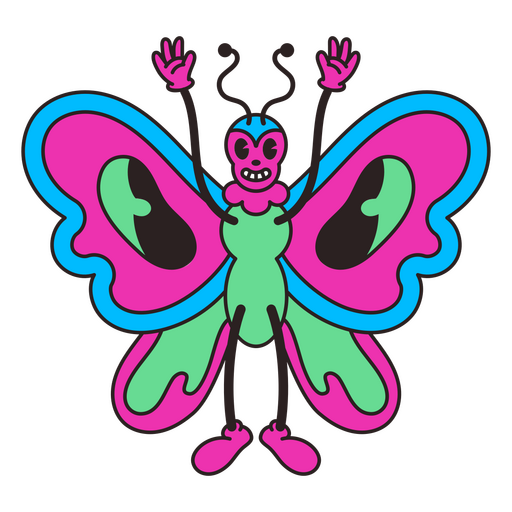 Psychedelic retro cartoon butterfly PNG Design