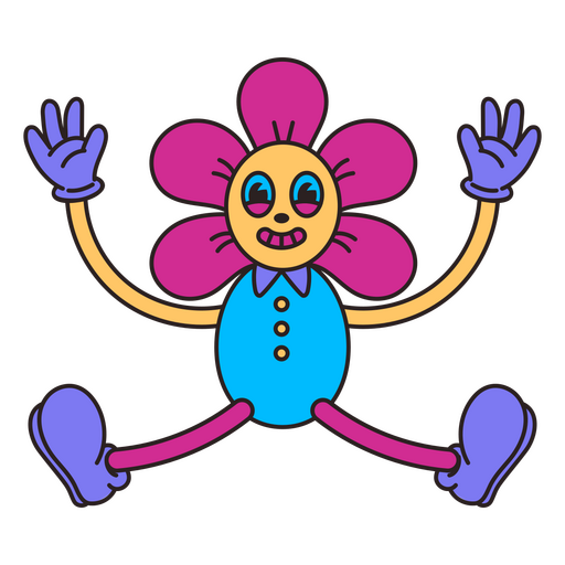 Boneca de flor de desenho animado retrô psicodélico Desenho PNG