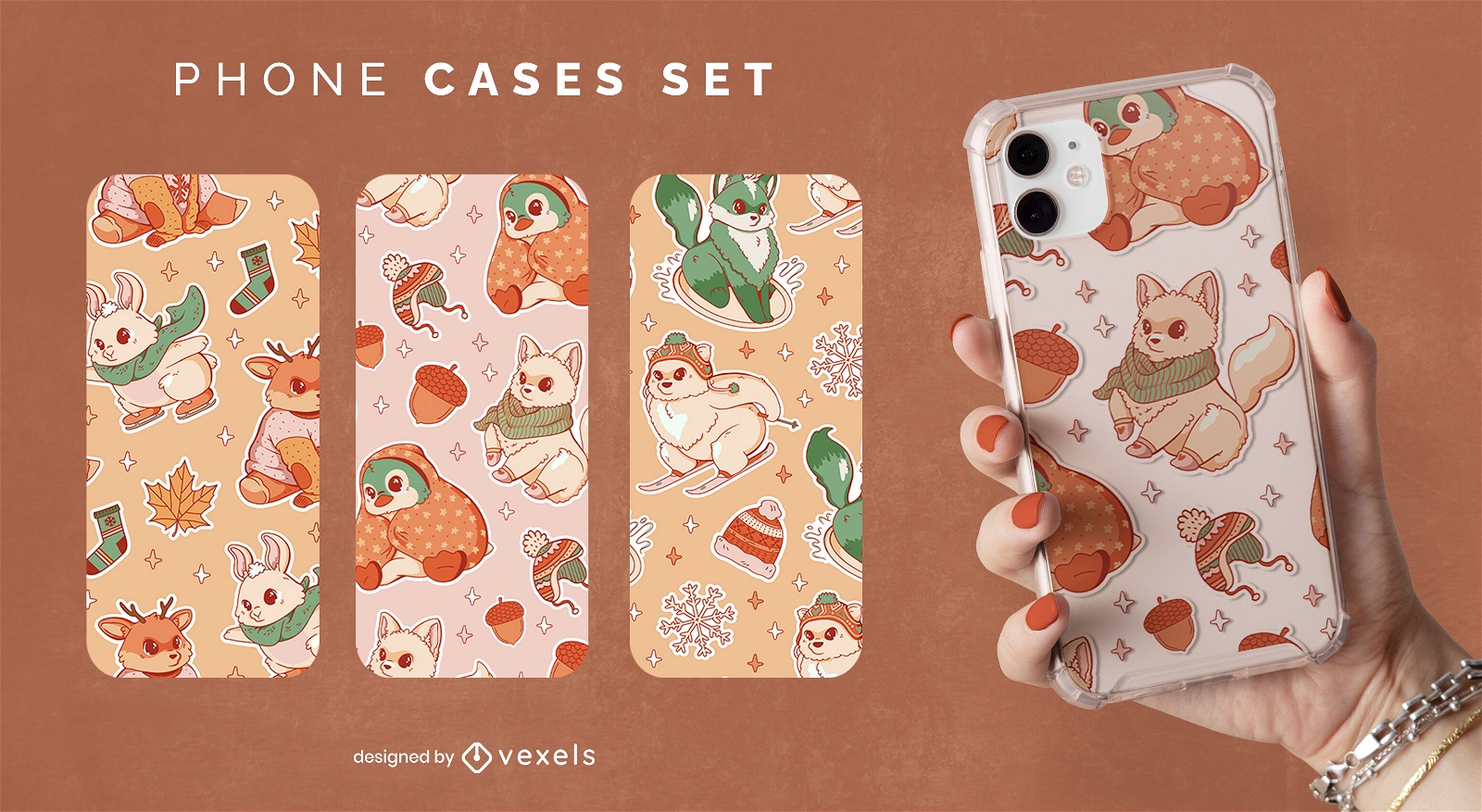 Winter animals phone case set