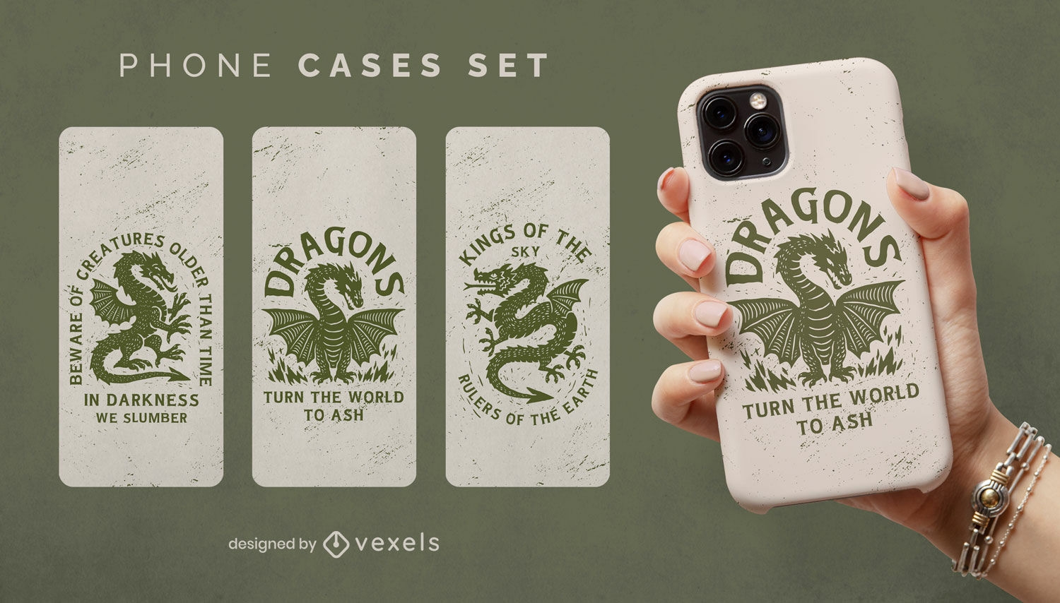 Conjunto de capas de telefone de dragões medievais