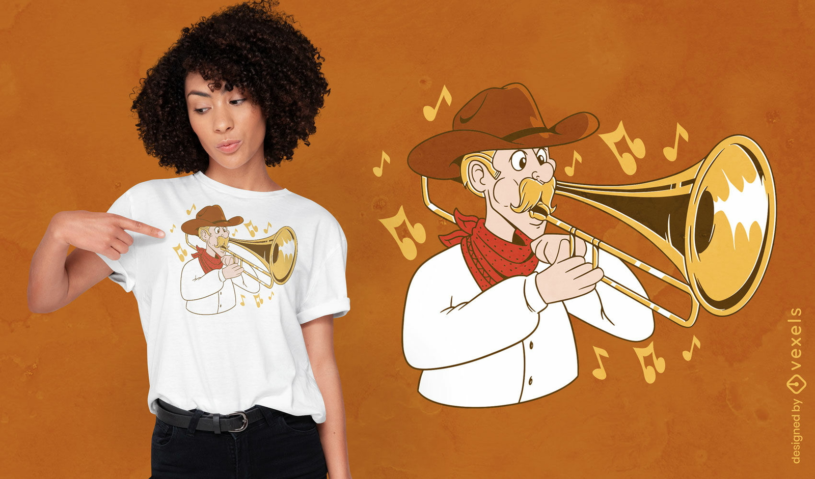 Diseño de camiseta de trombón vaquero.