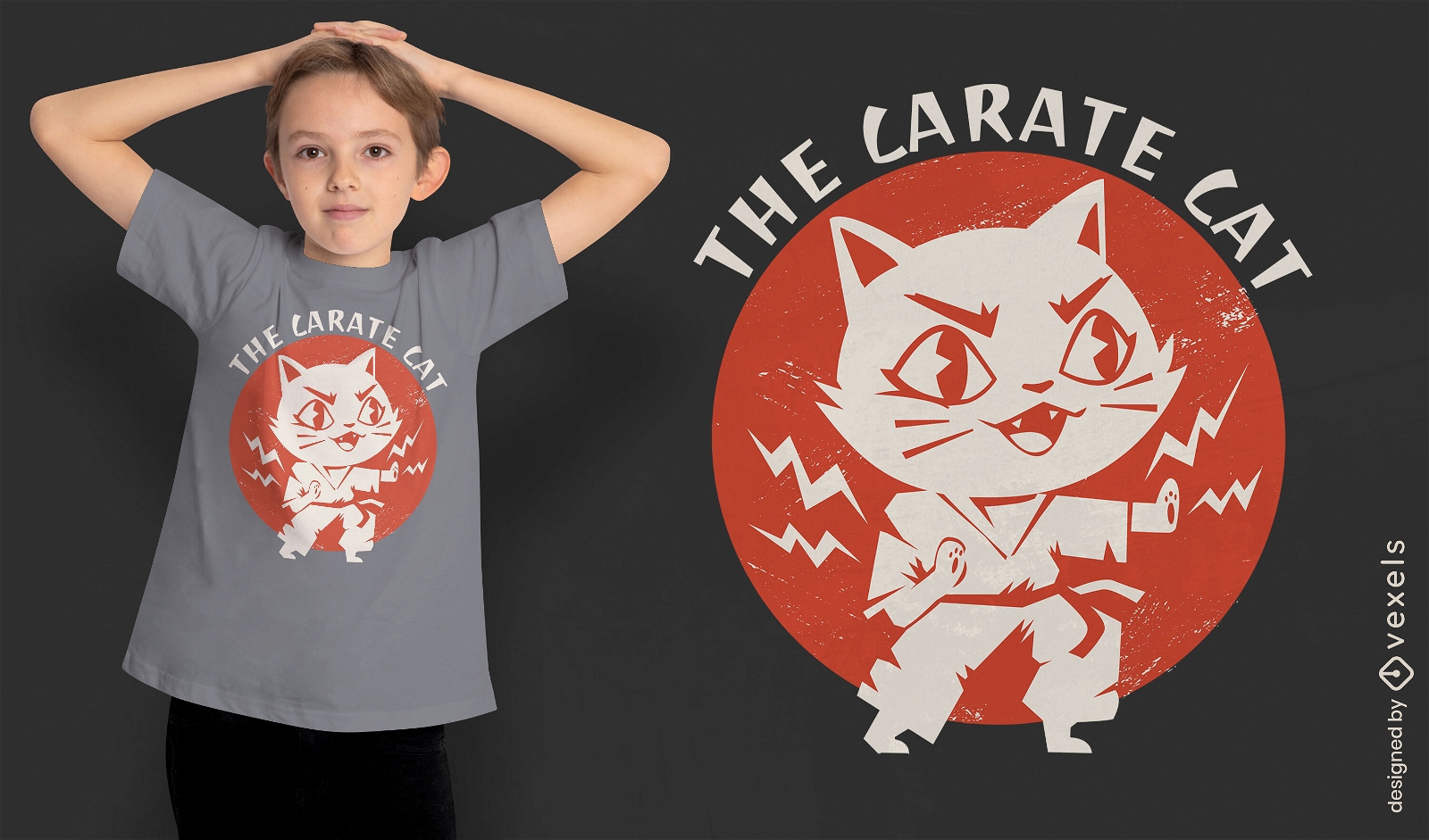 Design de camiseta de desenho animado de gato de karatê