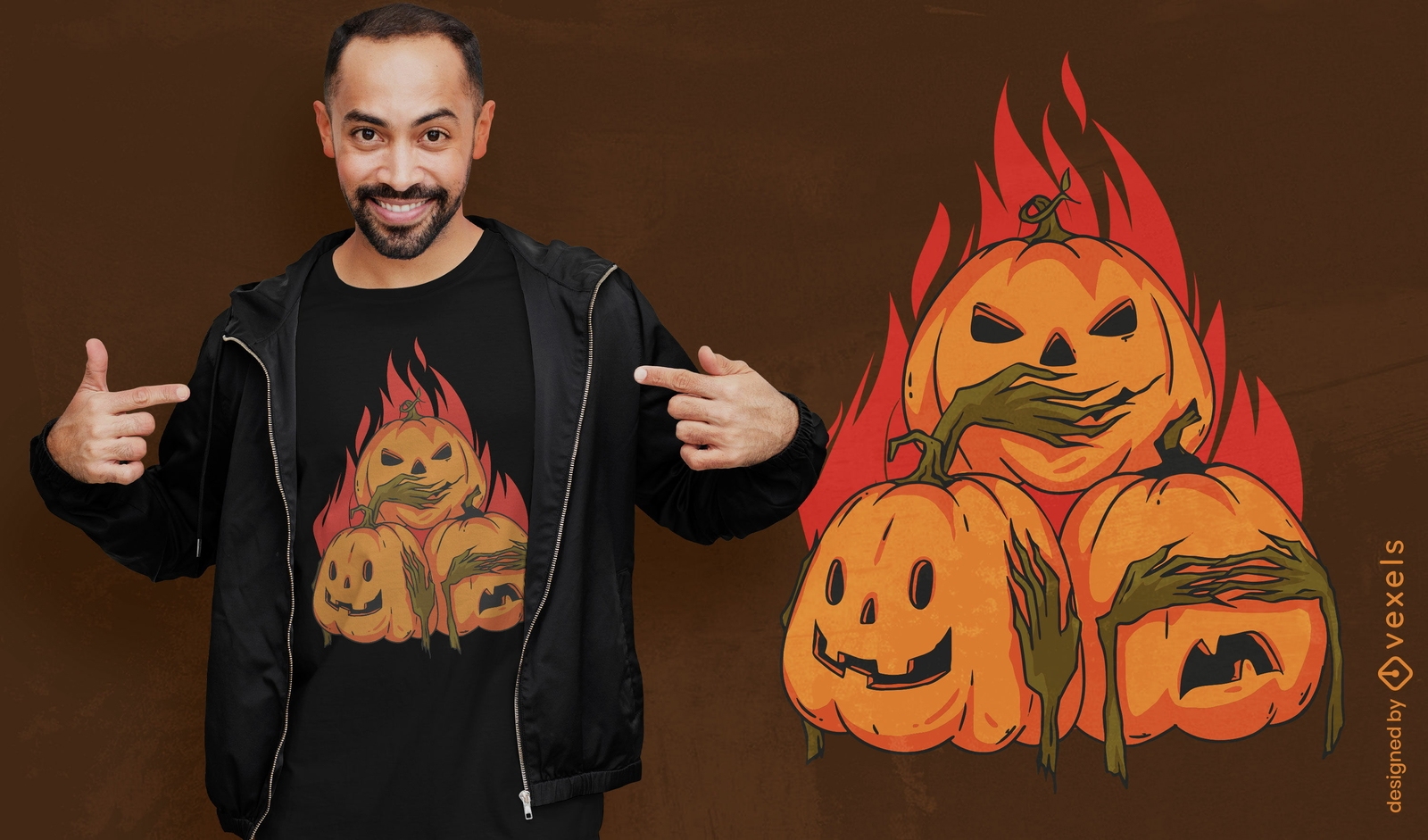 Design de camiseta de abóboras e chamas de Halloween