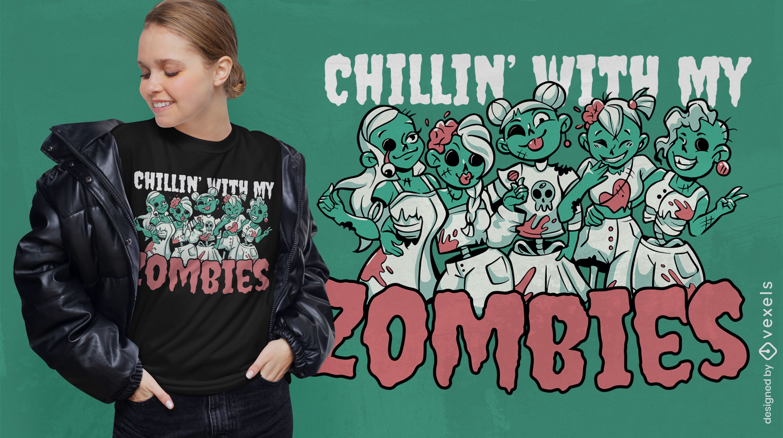 Diseño de camiseta zombie girl fiends