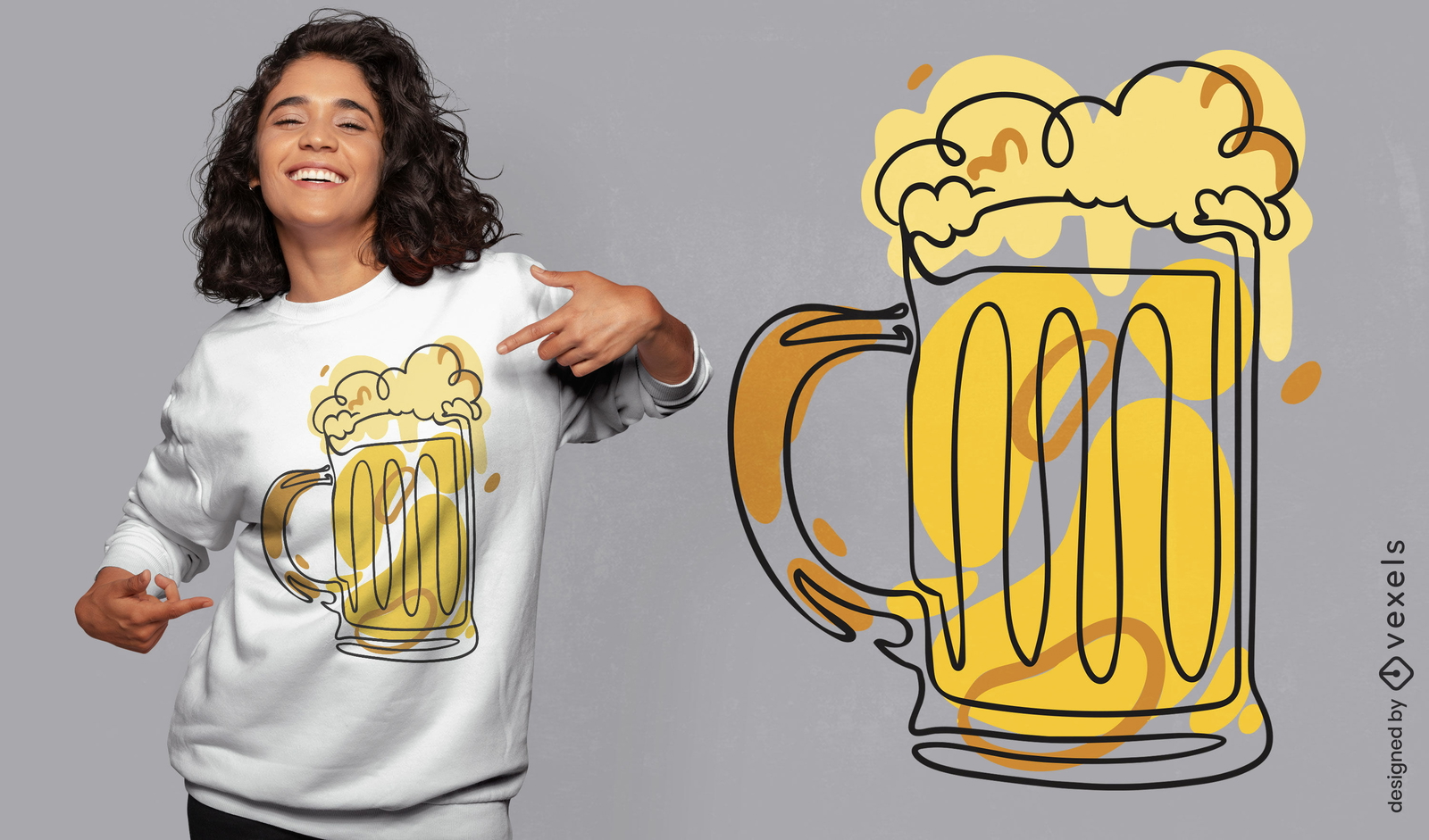 Diseño de camiseta de cerveza de línea continua.