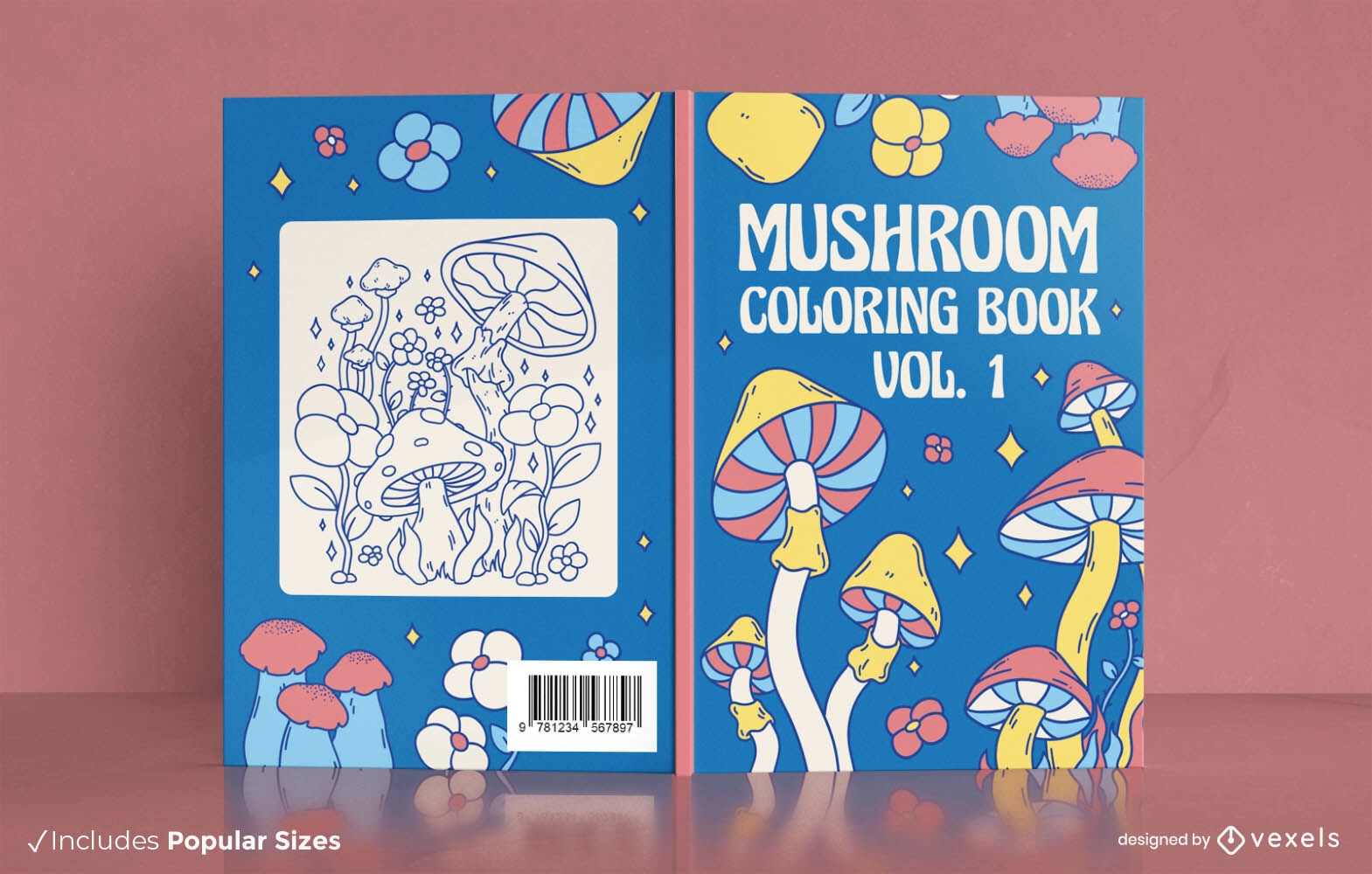 Hippie mushrooms coloring book cover design