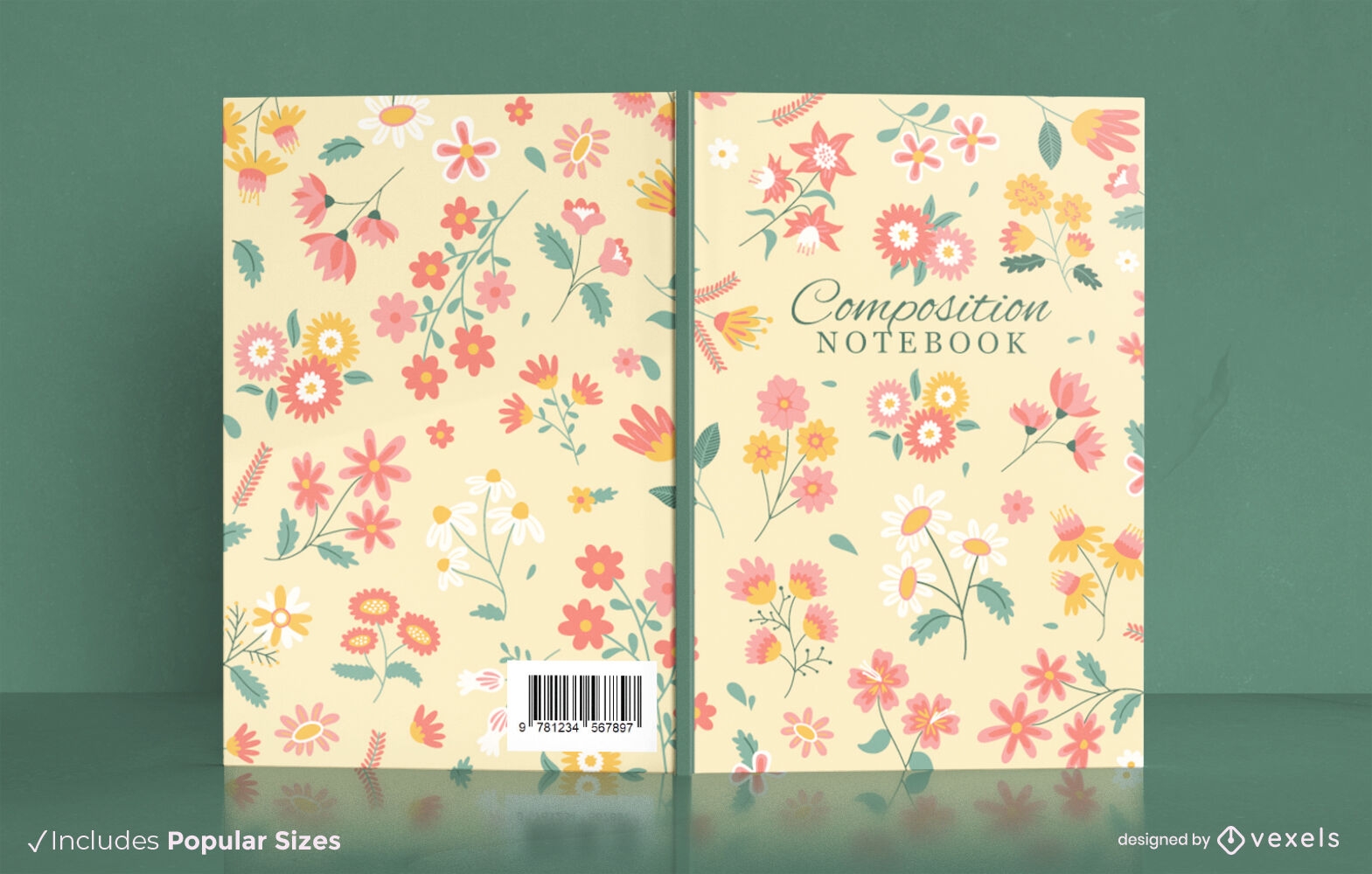 Diseño de portada de libro de cuaderno de composición floral