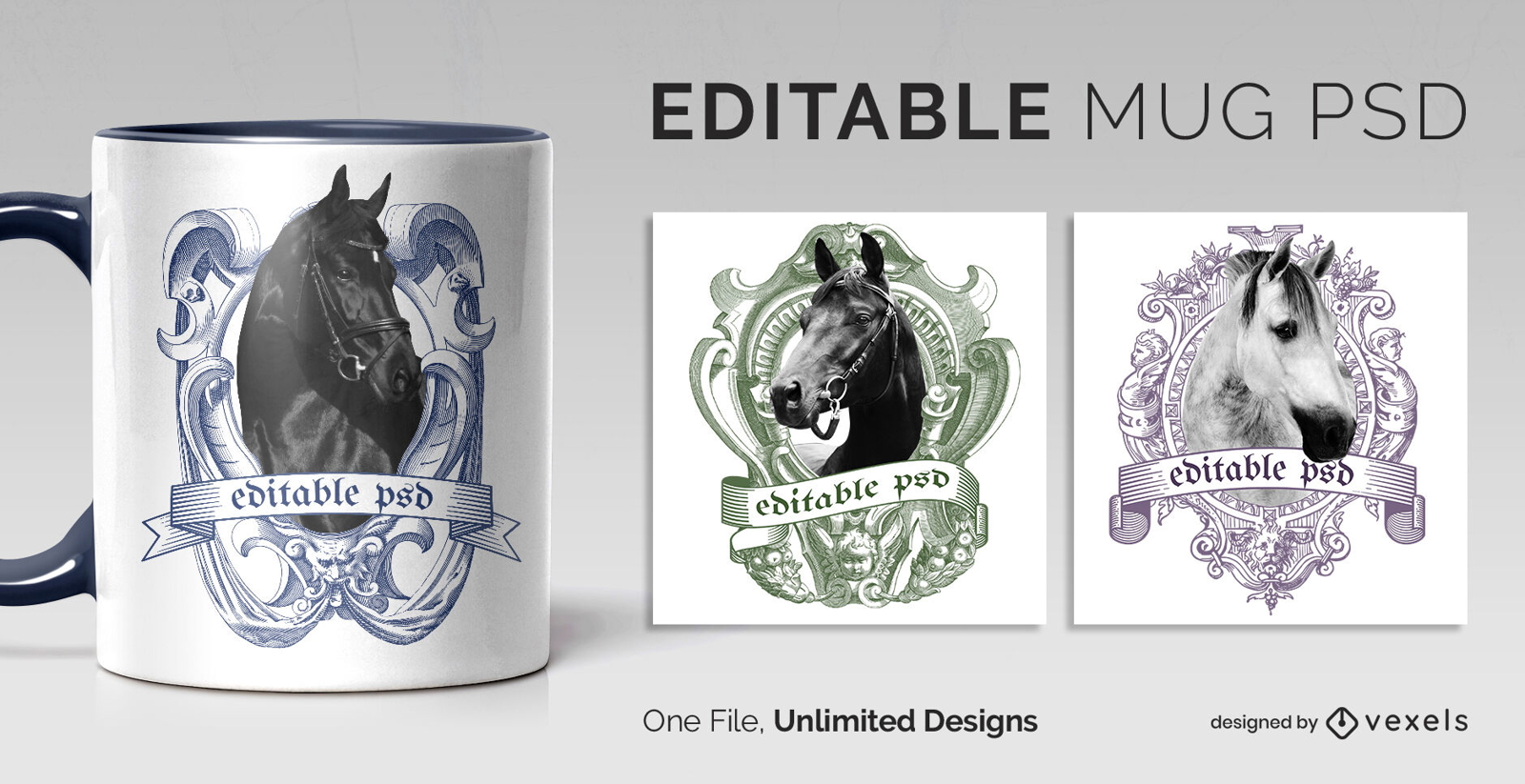 Horses animals mug design template scalable