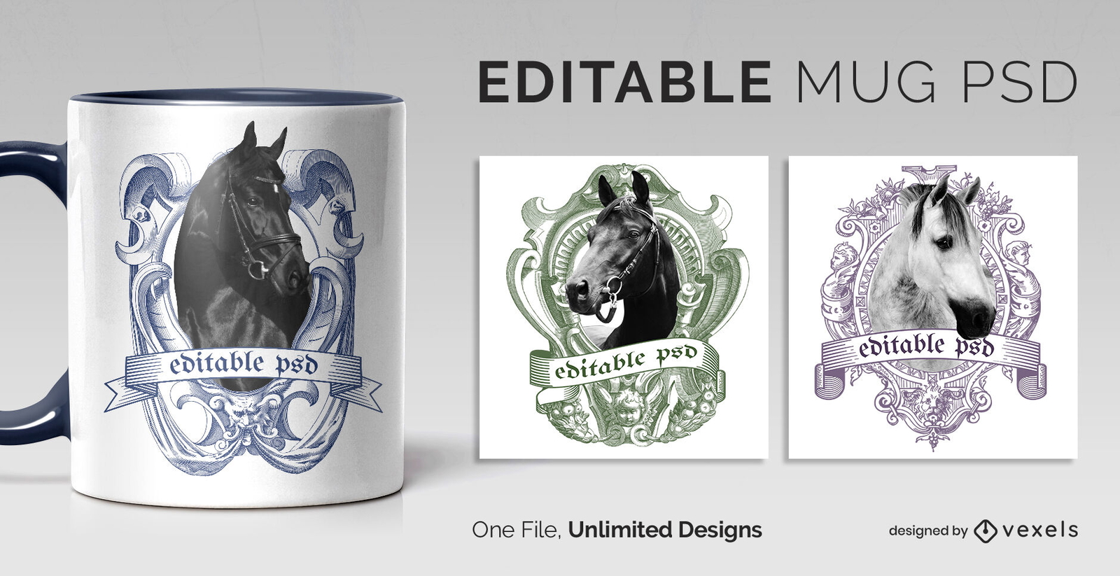 Plantilla de diseño de taza de animales de caballos escalable