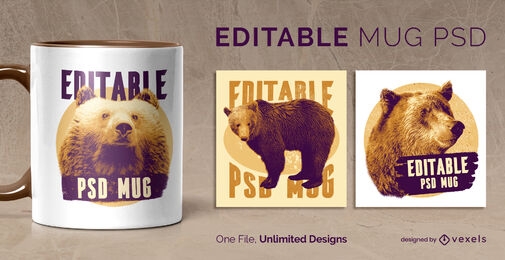 Plantilla de diseño de taza de animales de osos pardos escalable