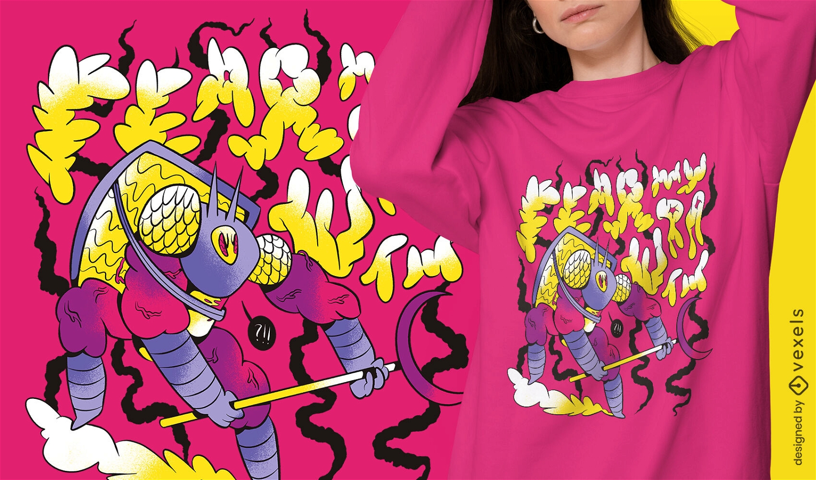 Cartoon insect warrior t-shirt psd
