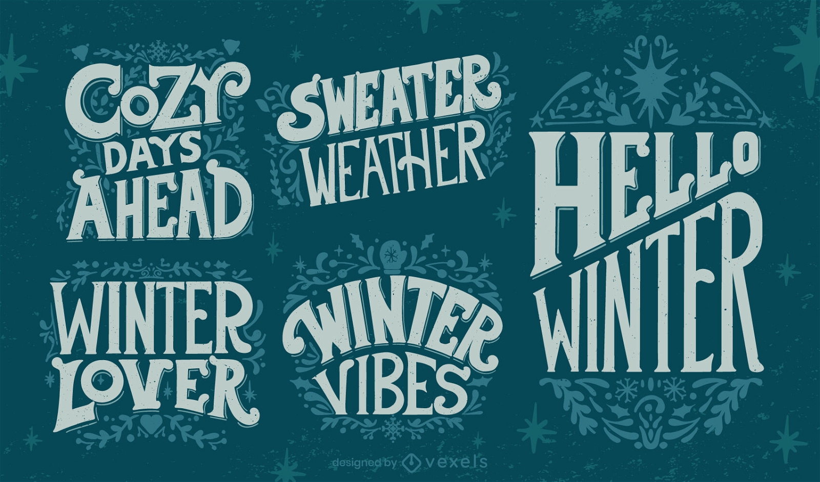 Winter quotes lettering set