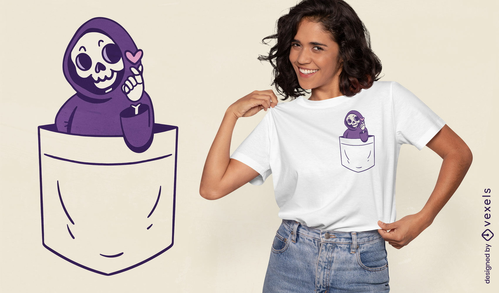 Lindo diseño de camiseta Grim Reaper de bolsillo