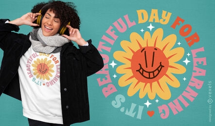 Glückliches Sonnenblumen-Cartoon-T-Shirt-Design