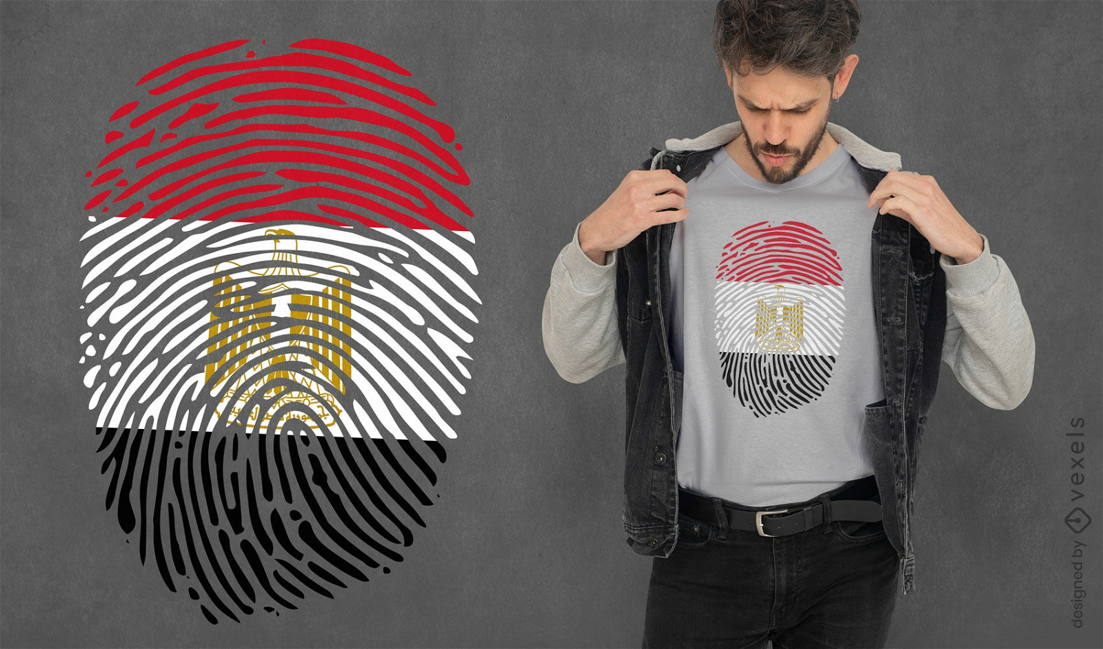 Dise?o de camiseta con bandera de huellas dactilares egipcias.
