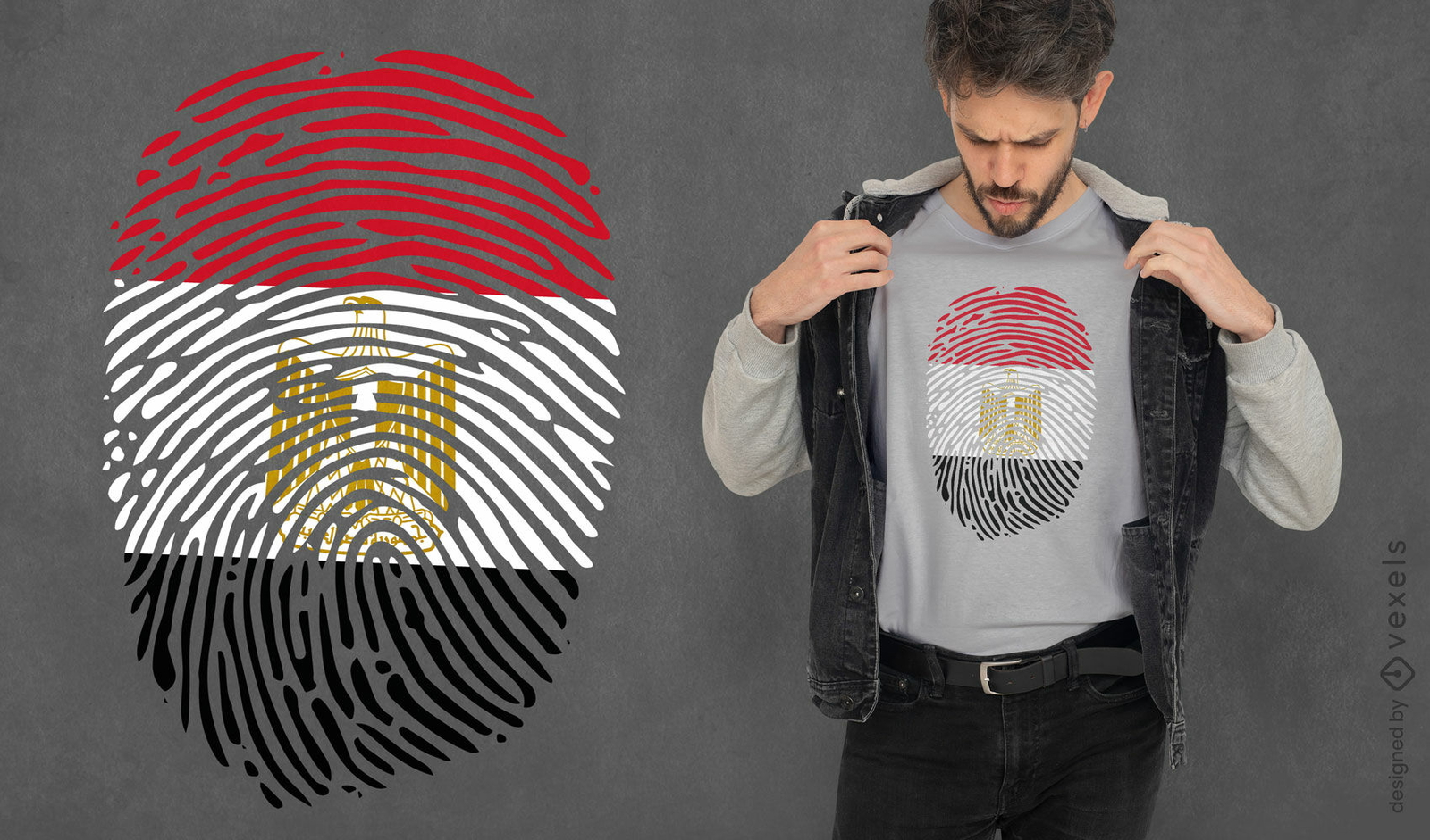 Diseño de camiseta con bandera de huellas dactilares egipcias.