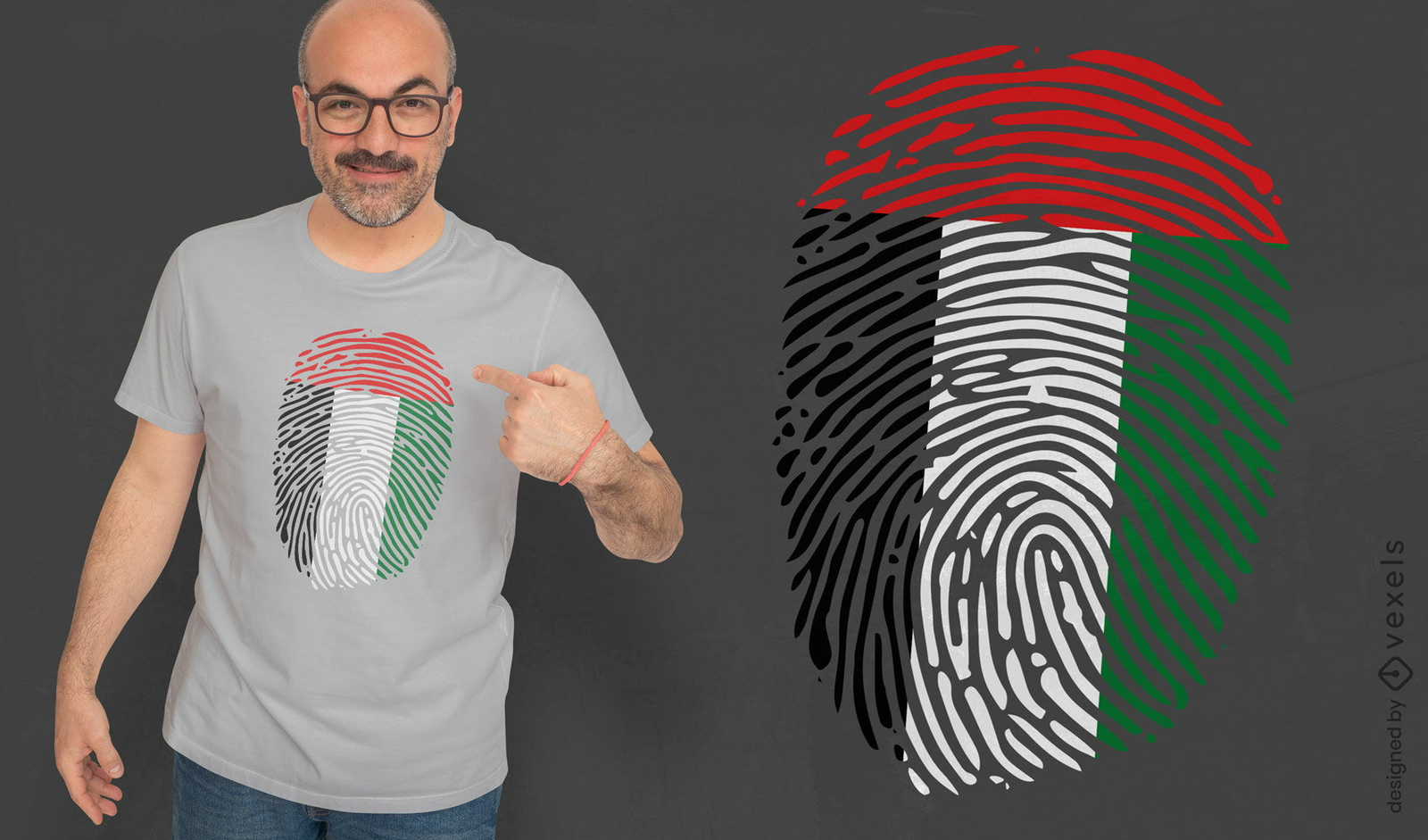 Diseño de camiseta con bandera de huellas dactilares de los Emiratos Árabes Unidos