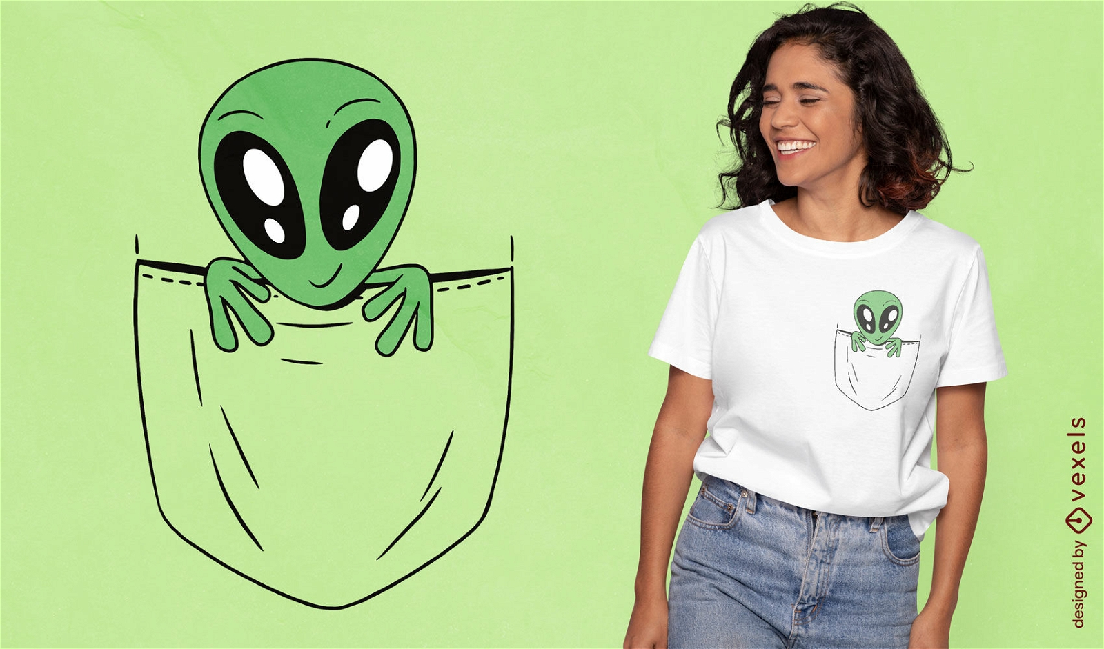 Alien espacial en un diseño de camiseta de bolsillo