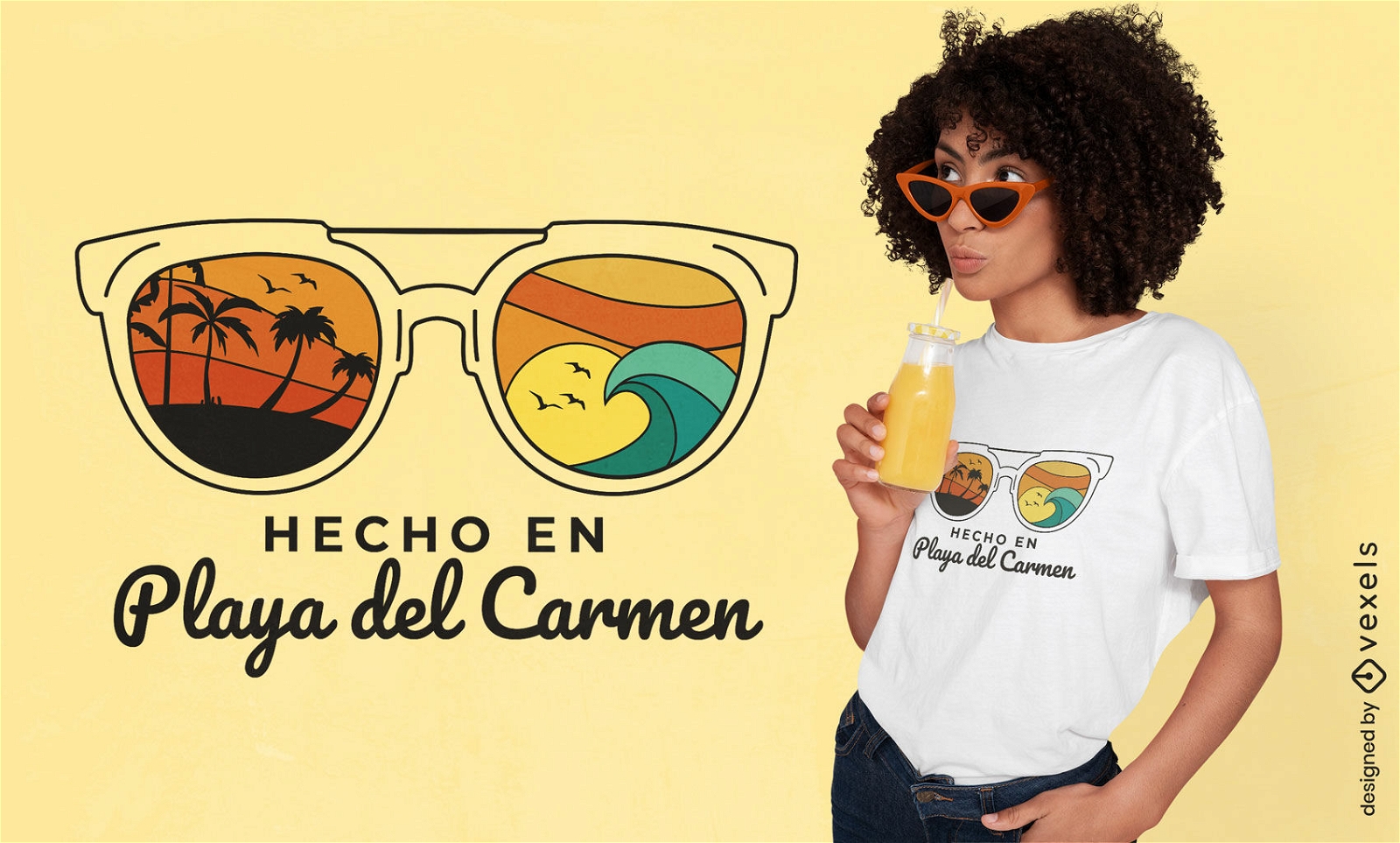 Diseño de camiseta de puesta de sol retro de gafas de sol