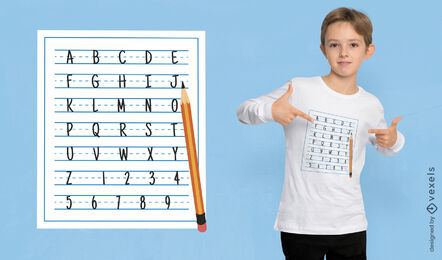 Folha de papel com design de t-shirt do alfabeto
