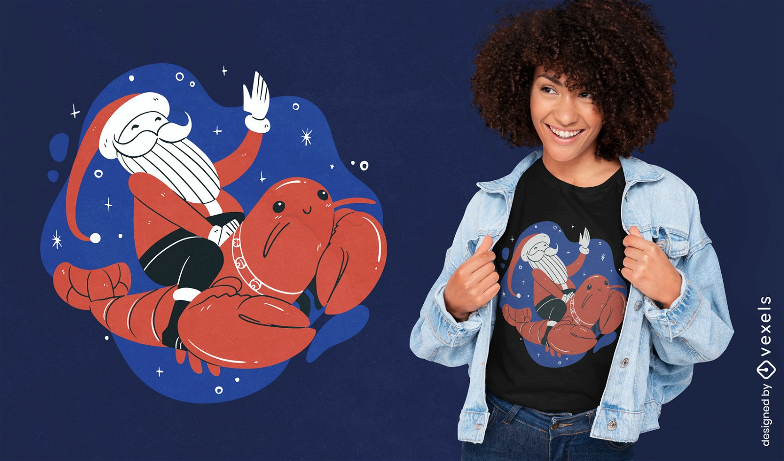 Santa claus on lobster t-shirt design