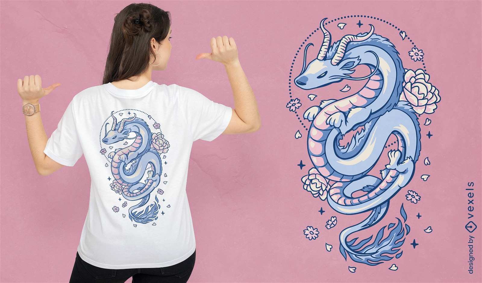 Diseño de camiseta de dragón asiático flotante
