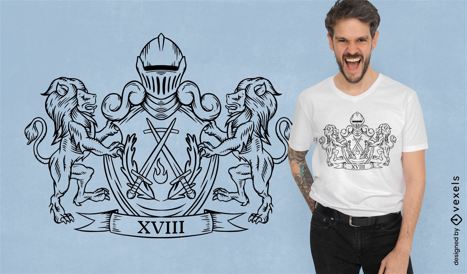 Diseño de camiseta de escudo de león medieval