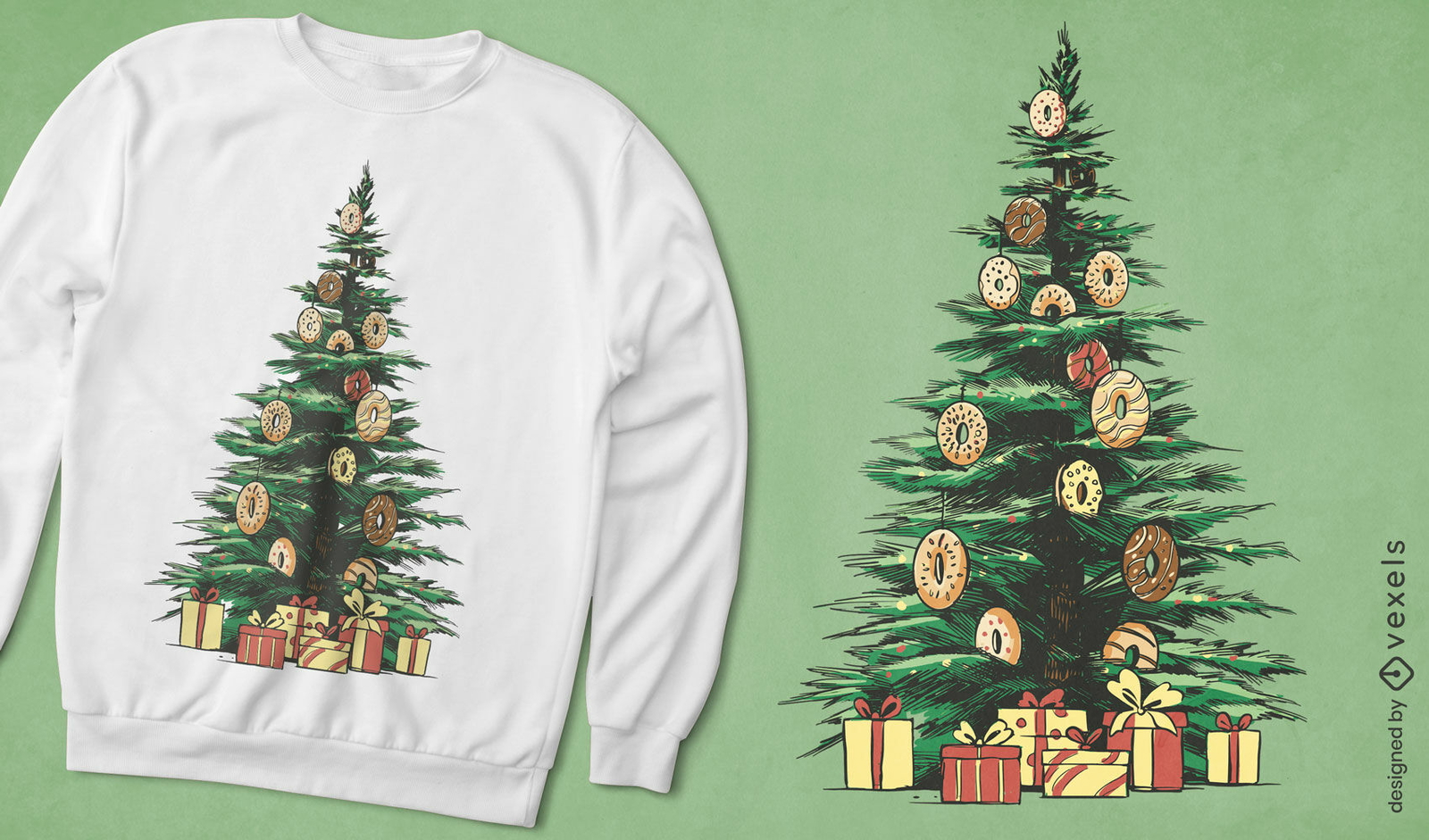 Árbol de navidad con diseño de camiseta de regalos.