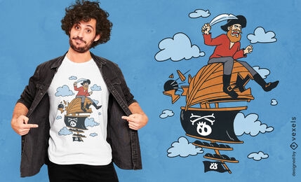 Pirate with sword on ship t-shirt design