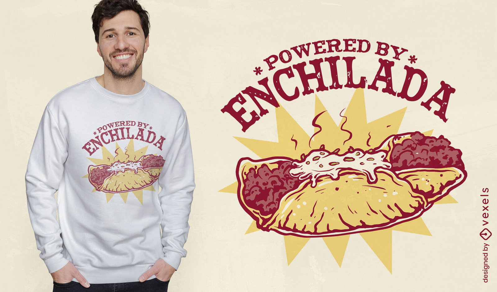 Diseño de camiseta de comida mexicana enchilada.