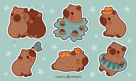 Cute capybara sticker set